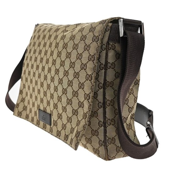 GUCCI Logo GG Pattern Crossbody Shoulder Bag Canvas Leather Brown - Picture 4 of 5